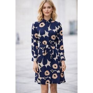 Marimekko Bettina Piene Unikko Belted Silk Shirt Dress EU 34 / US size small